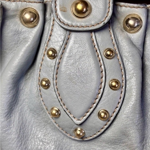 AUTHENTIC GUCCI PELAM GRAY STUDDED LEATHER SHOULDER BAG LARGE SLOUCHY GOLD HW - Picture 5 of 8